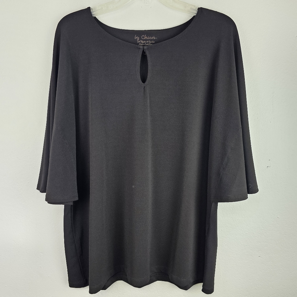 Chico's Tunic Black Knit Batwing Sleeves Sz XL/20 Whimsigoth  Holiday